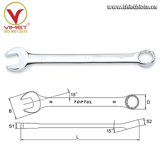 Cờ lê đầu vòng miệng 25mm Toptul AAAB2525