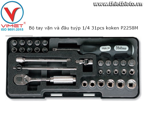 Bộ tay vặn và đầu tuýp 1/4 31pcs koken P2258M